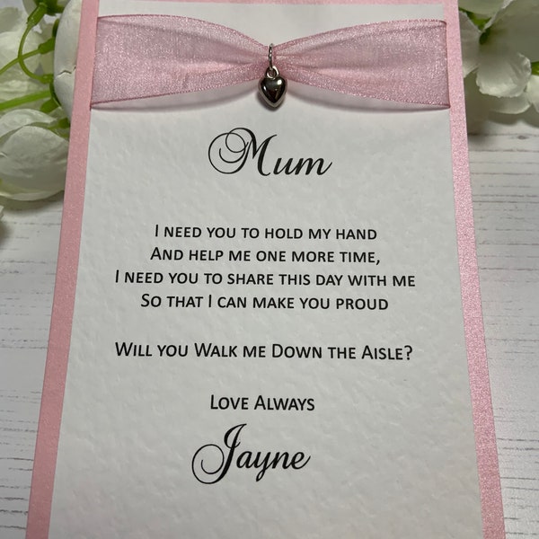 Will You Walk Me Down The Aisle Card - Handmade - Pink - Mum