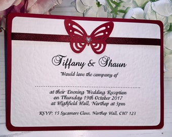 Wedding Invitations - A6 Postcard Style - Burgundy Butterfly with Ribbon - The Butterfly Collection