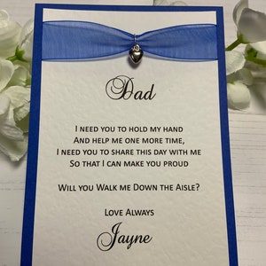 Will You Walk Me Down The Aisle Card - Handmade - Royal Blue - Papa