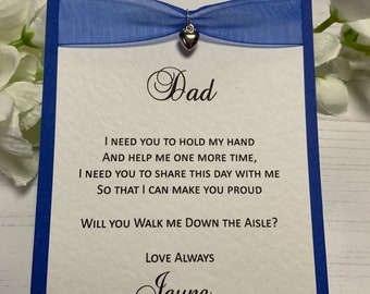 Will You Walk Me Down The Aisle Card - Handmade - Royal Blue - Dad