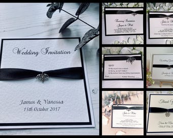 Bat or Pentagram Charm Wedding Collection - Invites/RSVP/Guest Book/Signage/Thank You - all suitable for gothic/wicca themed wedding