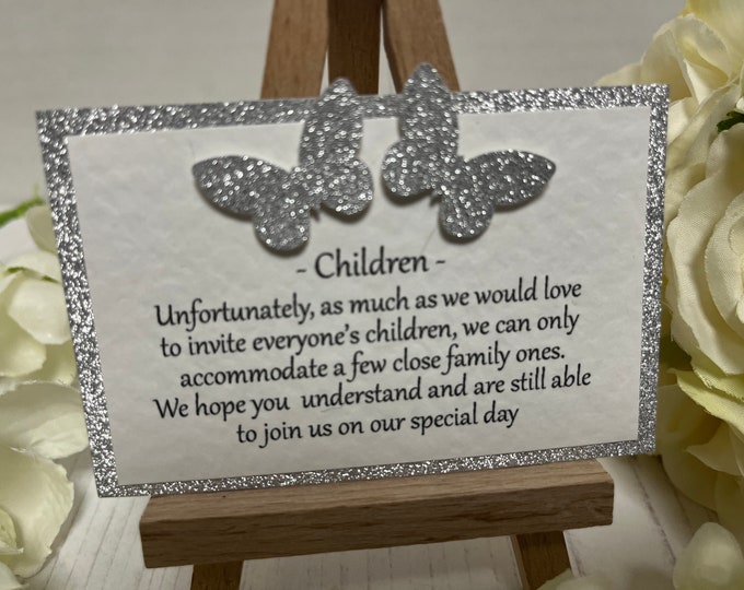 Information Cards - No Children at Wedding Except Family - Glitter Butterflies