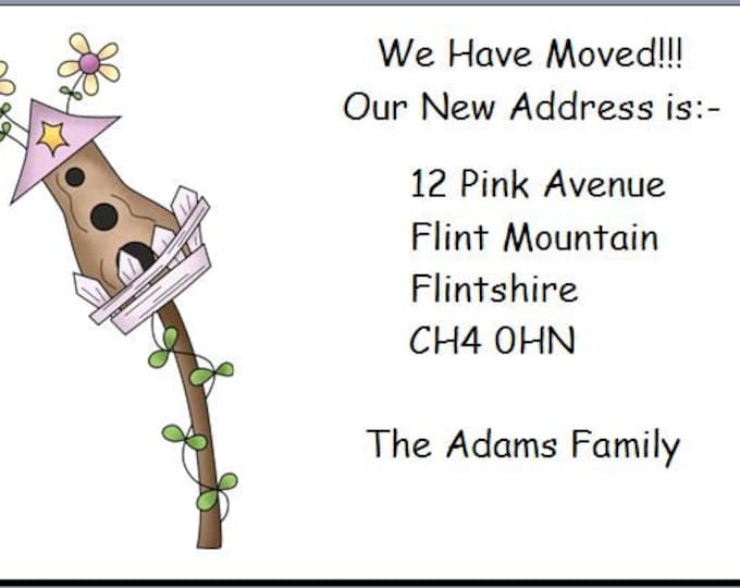 Pack of 50 Change of Address Cards - with or without envelopes - We Have Moved - Birdhouse Design