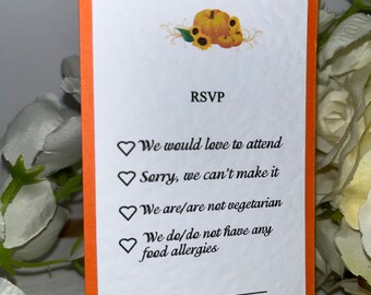 RSVP Cards - Pumpkin & Sunflowers - With or Without Envelopes - Cards to Accompany your Wedding Invites - Orange