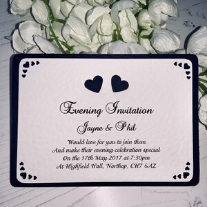 Invitations de mariage - A6 Postcard Style - Navy Hearts - Collection romantique - Jour ou soir