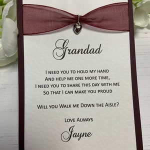 Will You Walk Me Down The Aisle Card - Handmade - Dark Burgundy - Grandad