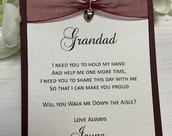 Will You Walk Me Down The Aisle Card - Handmade - Dark Burgundy - Grandad