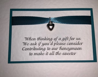 Wedding Poem Card - Heart Charm Design - Requesting Cash Toward Honeymoon - To Accompany Invites