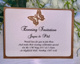 Handmade Personalised Wedding Invitations - A6 Postcard Style - Rustic Butterfly from The Butterfly Collection