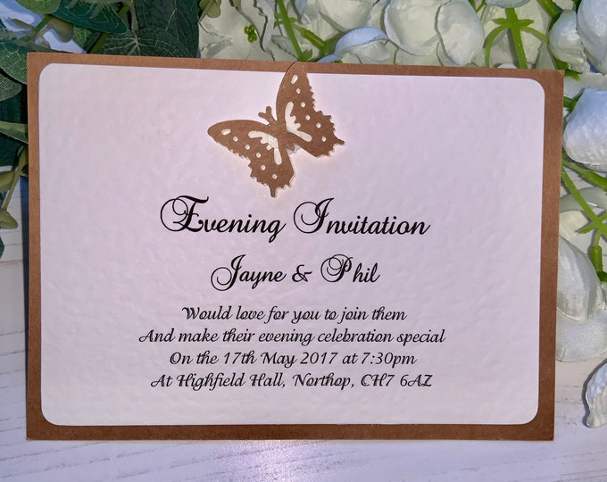 Handmade Personalised Wedding Invitations - A6 Postcard Style - Rustic Butterfly from The Butterfly Collection