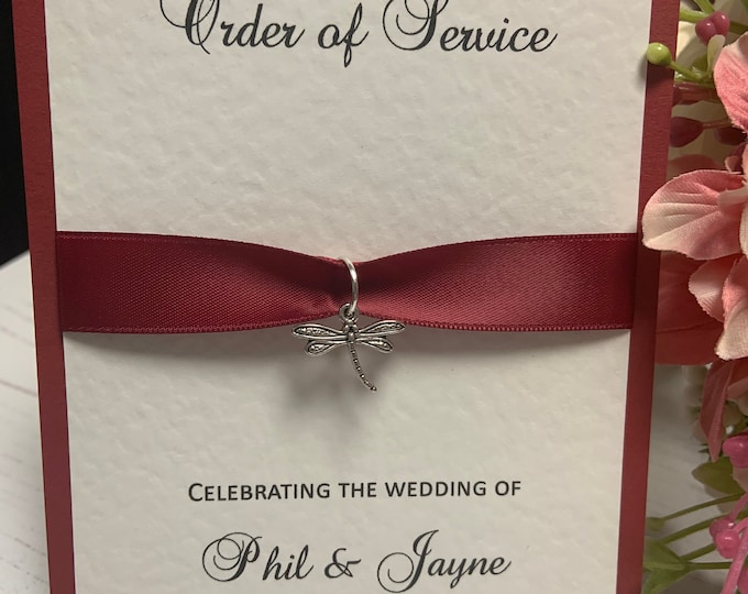 Order of Service - Dragonfly Charm Design - Personalised