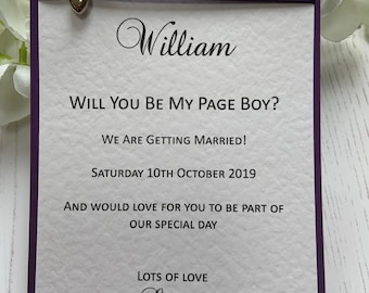 Will You Be My Page Boy - Handmade - Colours can be changed