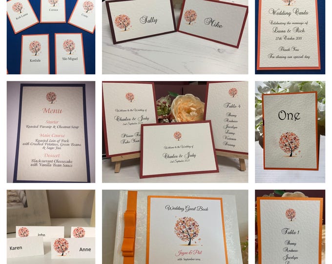 Autumn Tree Wedding Extras - Place Name Cards/Seating Plan Cards/Welcome Signs/Menu/Guest Book/Remembrance Cards/Easel