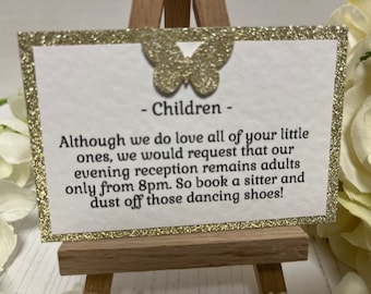 Wedding Advice Cards - No Children at Evening Reception after 8pm - Gold Butterfly