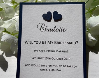 Will You Be My Bridesmaid - Handmade - Navy Hearts - Colours can be changed
