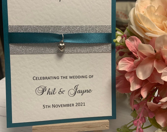 Order of Service - Heart Charm Design - Personalised