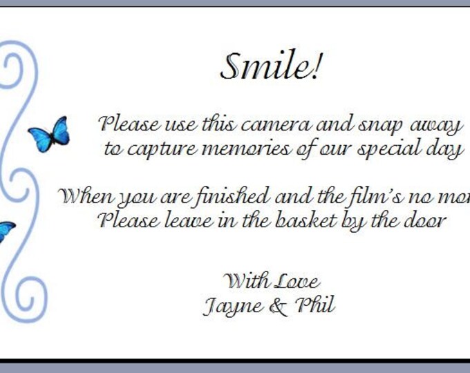 Camera Poem Cards - Great to Leave on Table with Disposal Cameras for Wedding Guests