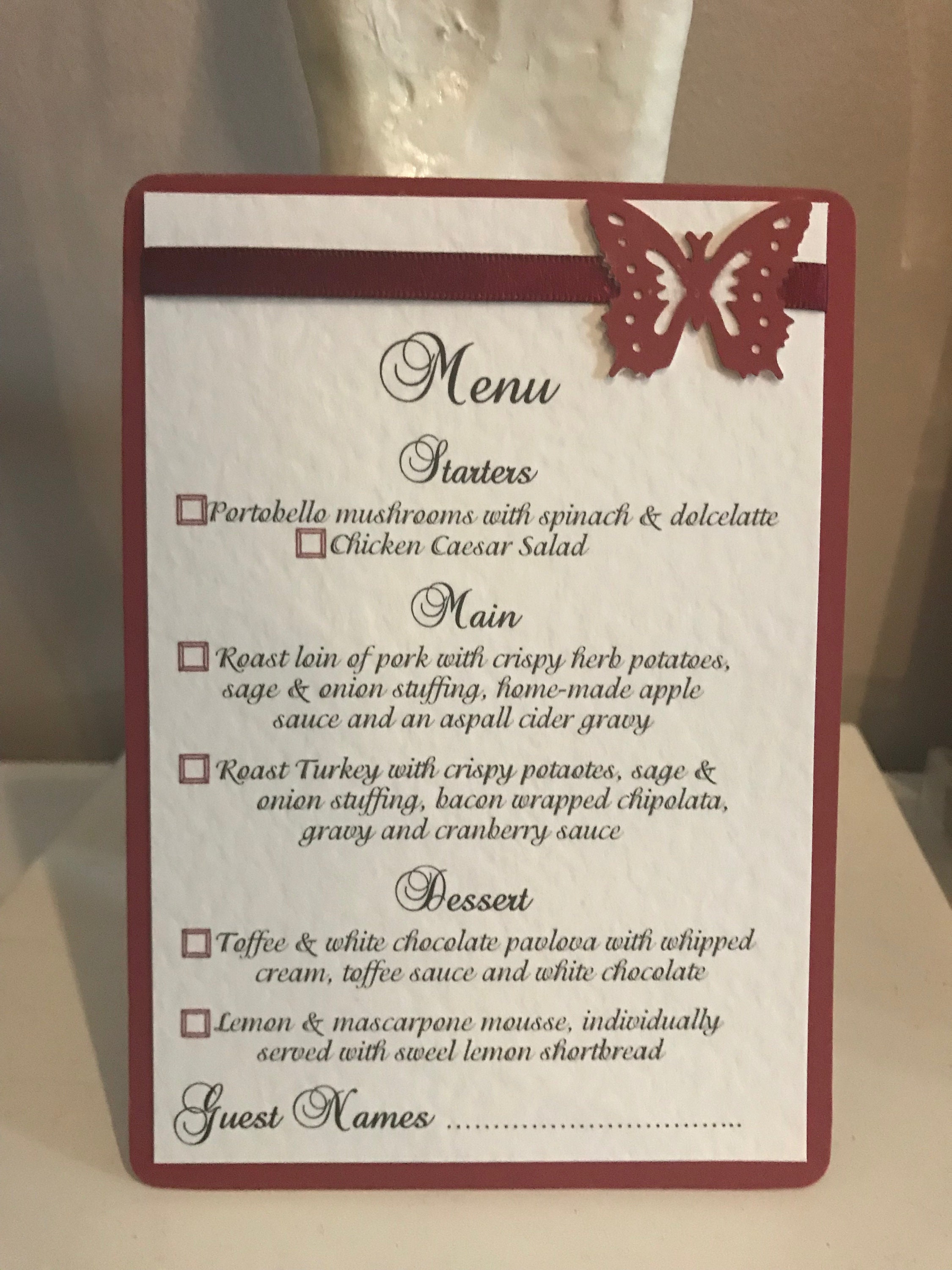 Wedding Menu Choice Template