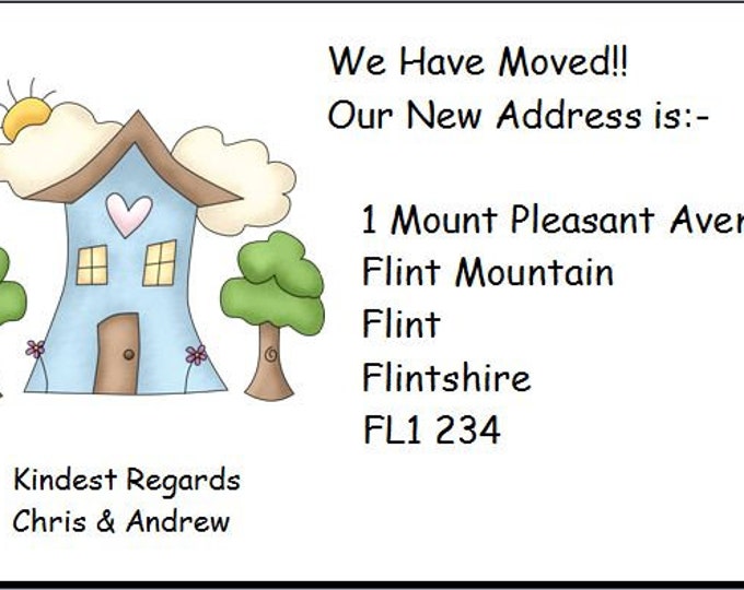 Pack of 20 Change of Address Cards with or without Envelopes - We Have Moved - Blue House Design