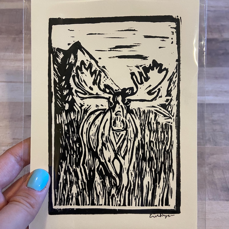 Moose Linocut Print - Etsy