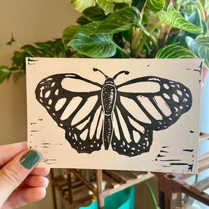 Handmade Butterfly Linocut Print – Original Block Print, Nature-Inspired Wall Art, Gift for Butterfly Lovers