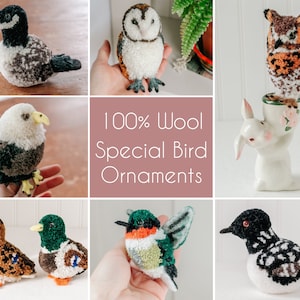 Wool PomPom Bird Ornaments | Needle felted Bird | Needle Felted Animals | Soft Sculpture | Bird Ornament | Eagles Owls Hawks Ducks and More
