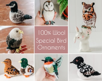 Wool PomPom Bird Ornaments | Needle felted Bird | Needle Felted Animals | Soft Sculpture | Bird Ornament | Eagles Owls Hawks Ducks and More