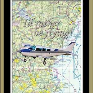 Beechcraft C23 Sundowner Photo Print, Airplane Over New England, Sectional Background