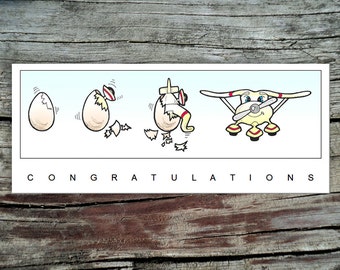 Airplane Egg, Blank Notecard, Hatchling, Congratulations, Handmade, Original Art, Aviation Theme