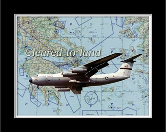 C-141 Photo Print, Starlifter Over Greece, ONC Background, Optional C-141 Pewter Hat or Lapel Pin