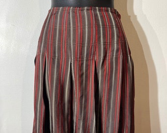 Vintage 00s Stefanel Silky Brown & Red Pinstripe Grunge Pleated Skirt Made in Germany