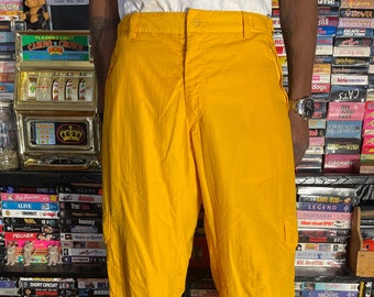 Vtg 00s/90s Jaune Réglable Baggy Over Sized Cargo Raver/Grunge Pant