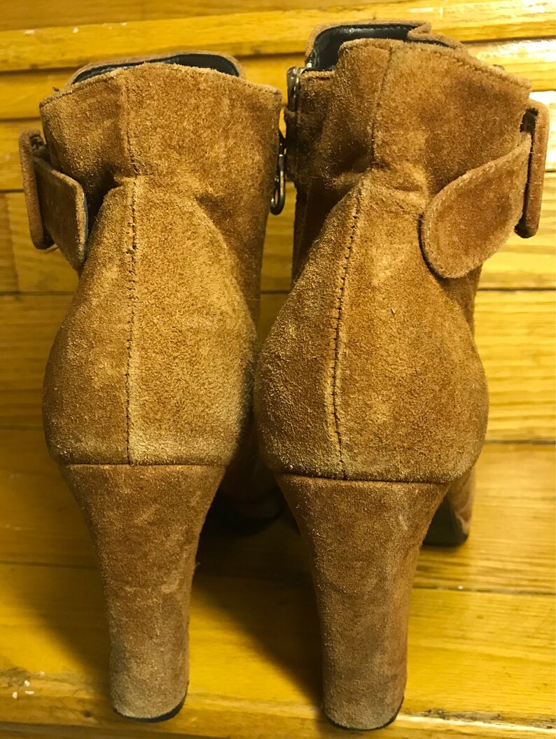 Vintage Delela Dark Orange Suede Two Sided Zipper & Buckle High Heel Ankle Boots Womans 8 image 7