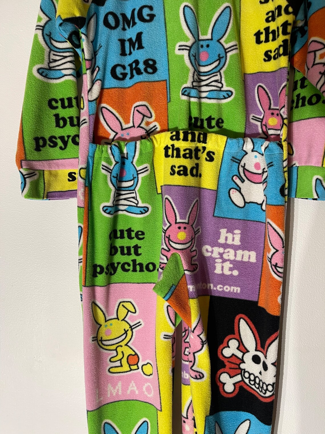 Vtg 00s Jim Benton Happy Bunny Fleece One Piece Romper Pajama Etsy