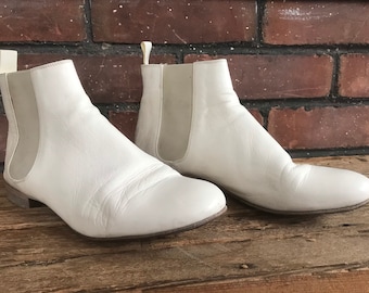 Vtg Roberto Del Carlo White Leather Slip On Chelsea Boot Woman’s 8