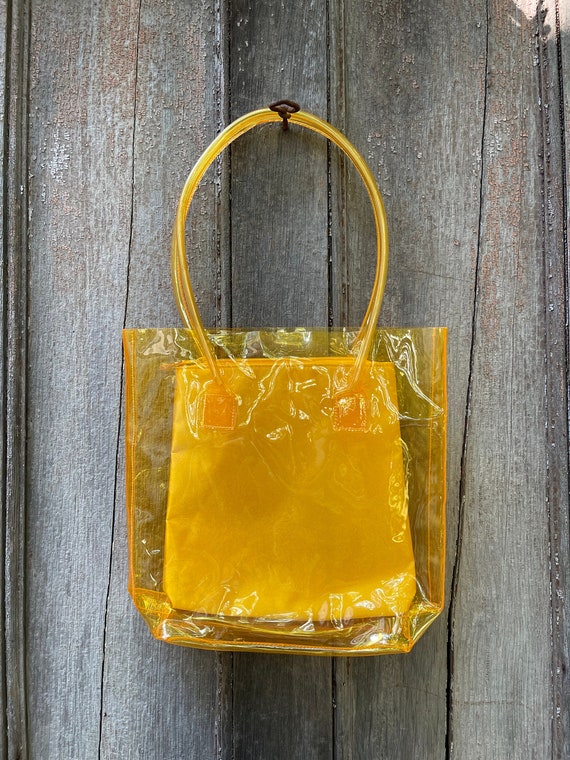 Vtg 90s Clear Transparent PVC Yellow Purse With Removable Inside