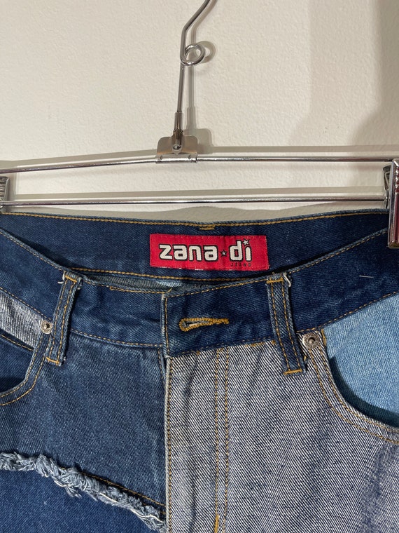 Vtg 00s Zana Di Jeans RARE Dark Patch Work Flare … - image 3