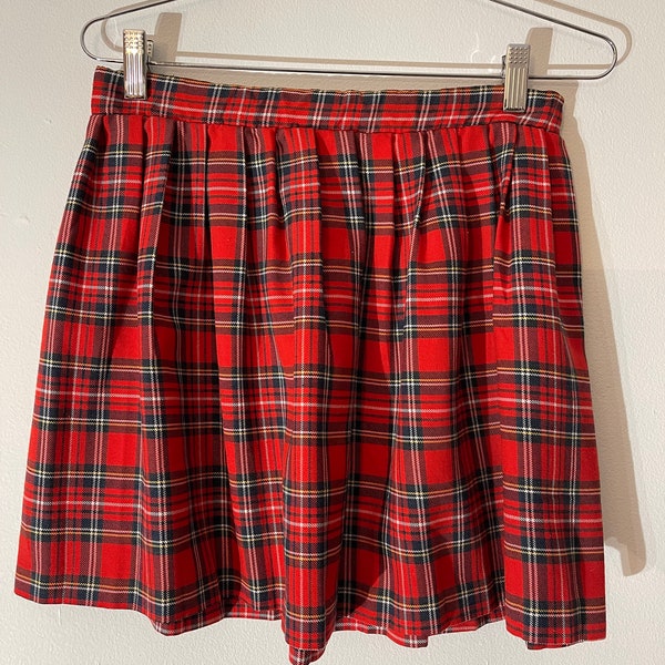 Vtg 90s Red Plaid Pleated Mini Skirt By Sugar Kaine