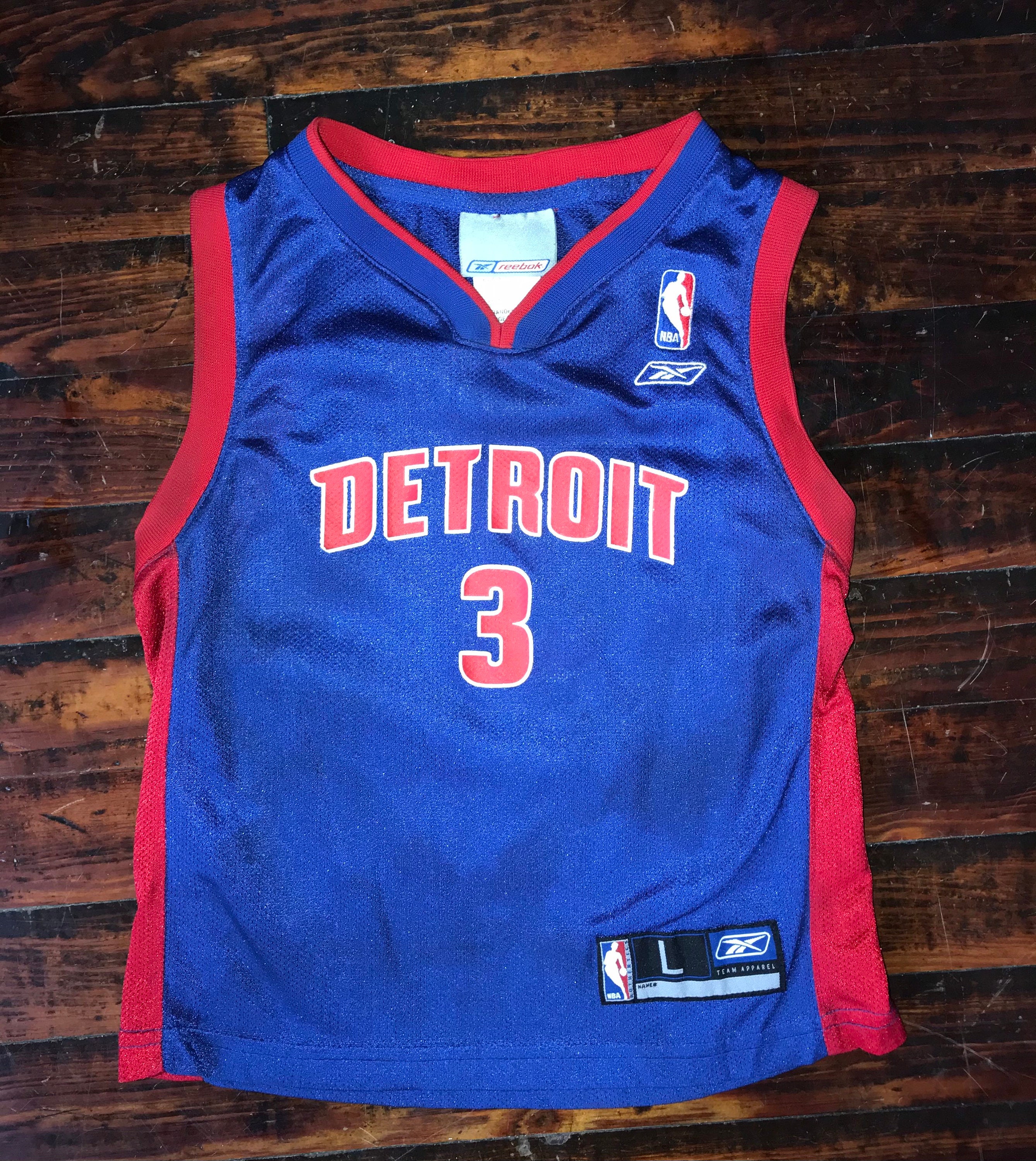 Buy Vintage NBA Detroit Number 3 Wallace Blue and Red Jersey Youth Online  in India 