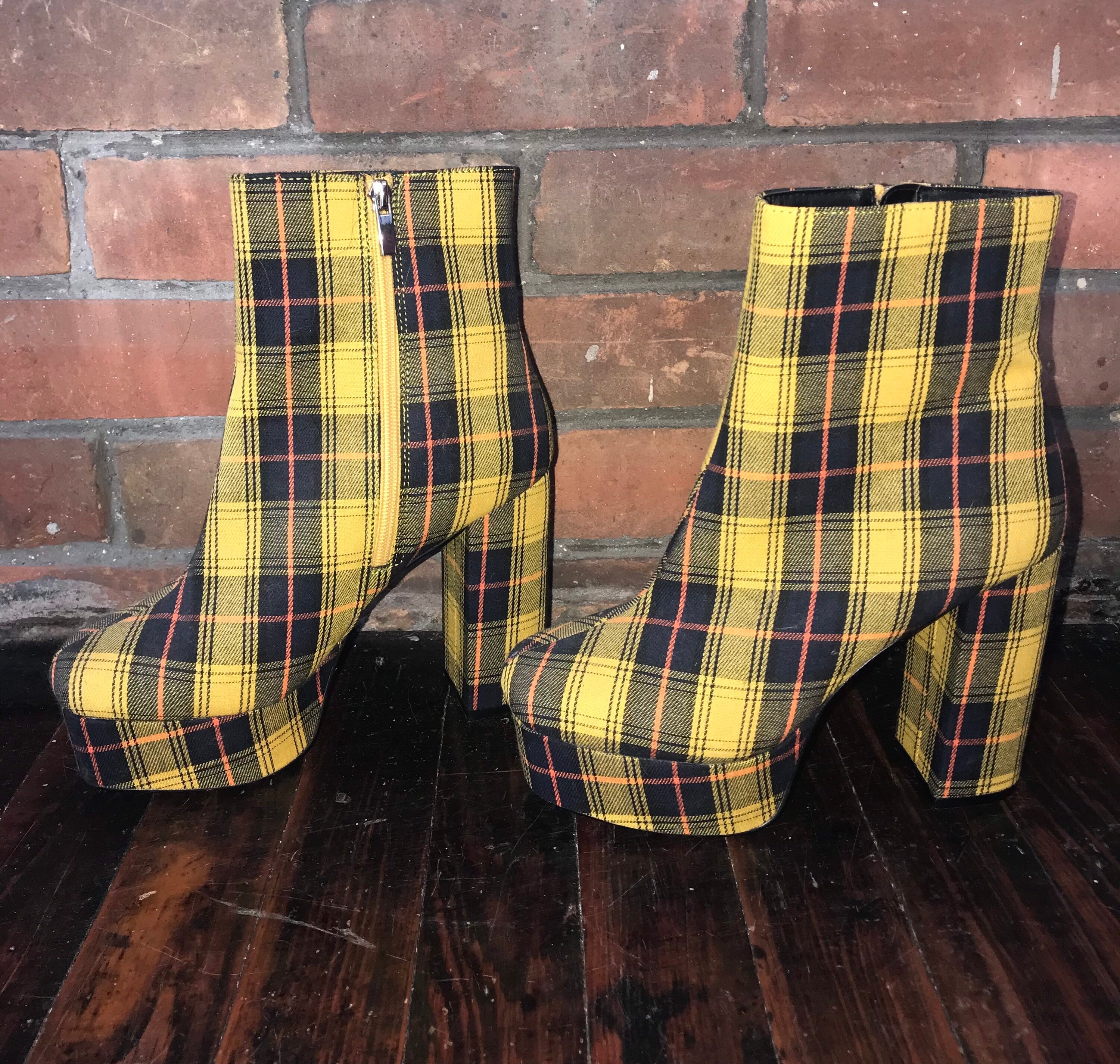 VTG Deadstock Yellow Clueless Plaid Tartan Platform Pumps - Etsy Canada