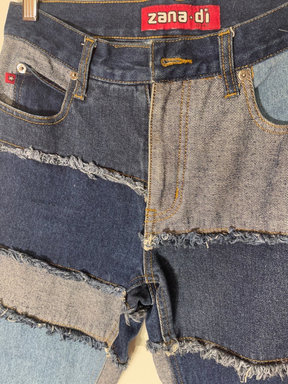Vtg 00s Zana Di Jeans RARE Dark Patch Work Flare … - image 4