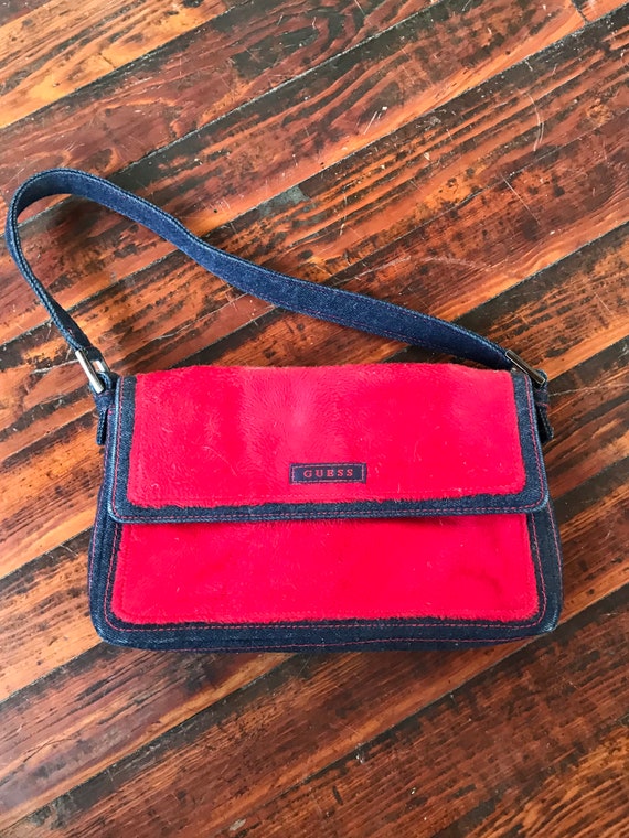 Vintage 00s Rare Guess Furry Red Blue 
