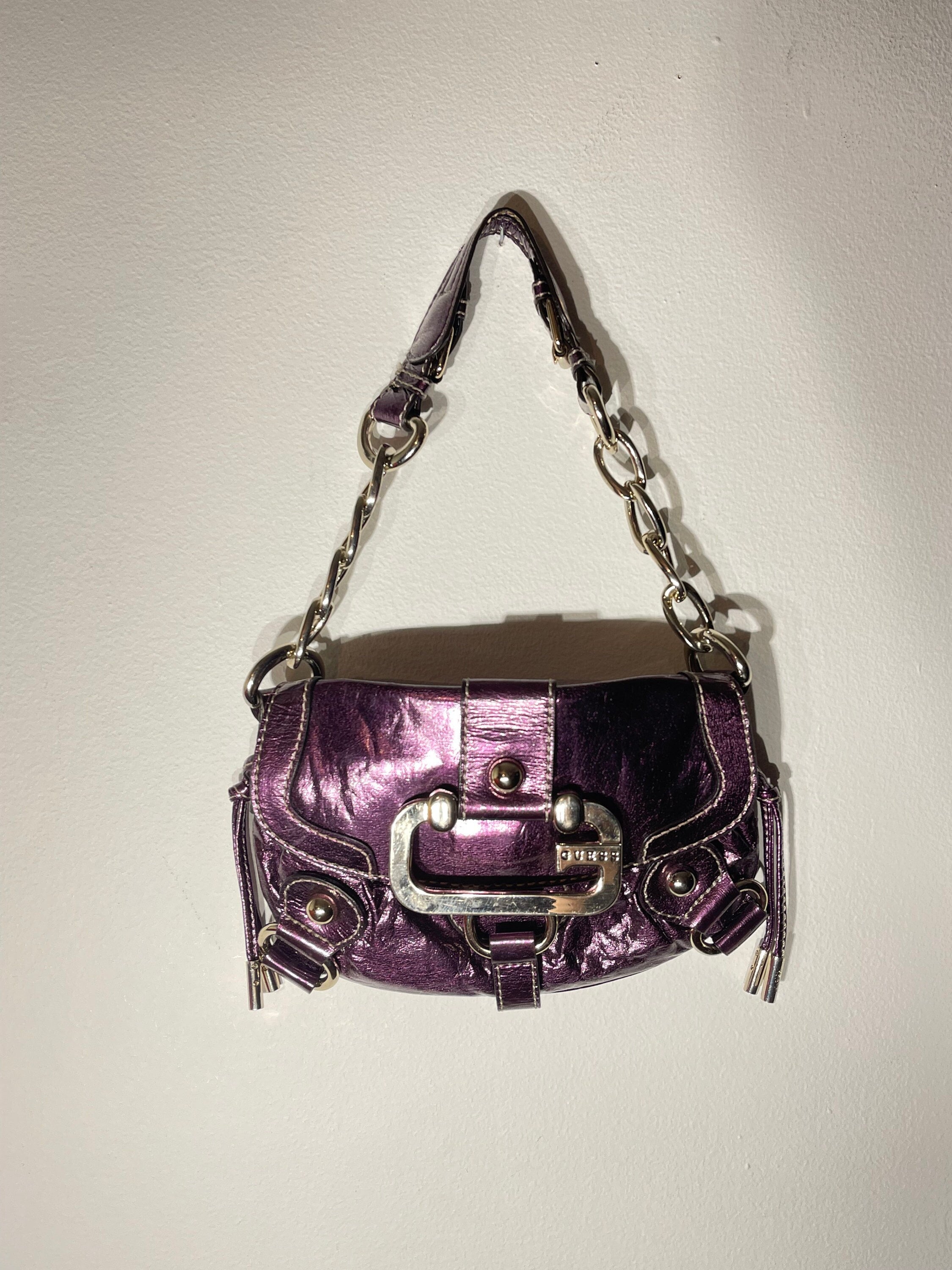 Vtg 00s Rare Guess Metallic Small Purple Purse Australia