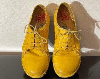 Vtg BRAKO Yellow Leather Round Toe Lace Up Club Rave Sneakers Made On Earth Size 39