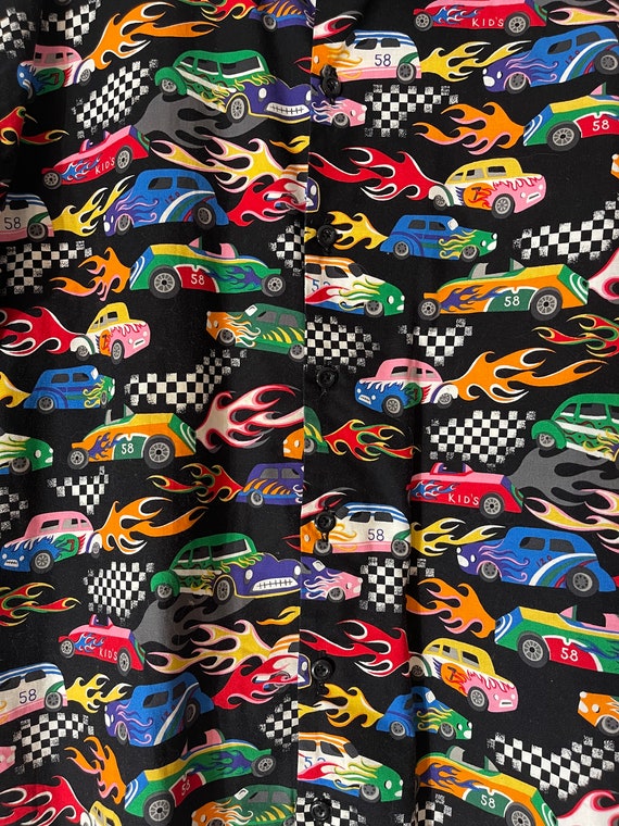 Vtg 90s Retro Hot Rod Flaming Race Cars Button Up… - image 4