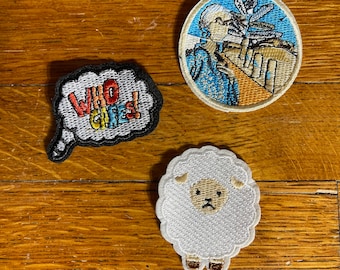 Set of Three Patches Early 00s // Who Cares// Sad Sheep // Person At The Cross Roads