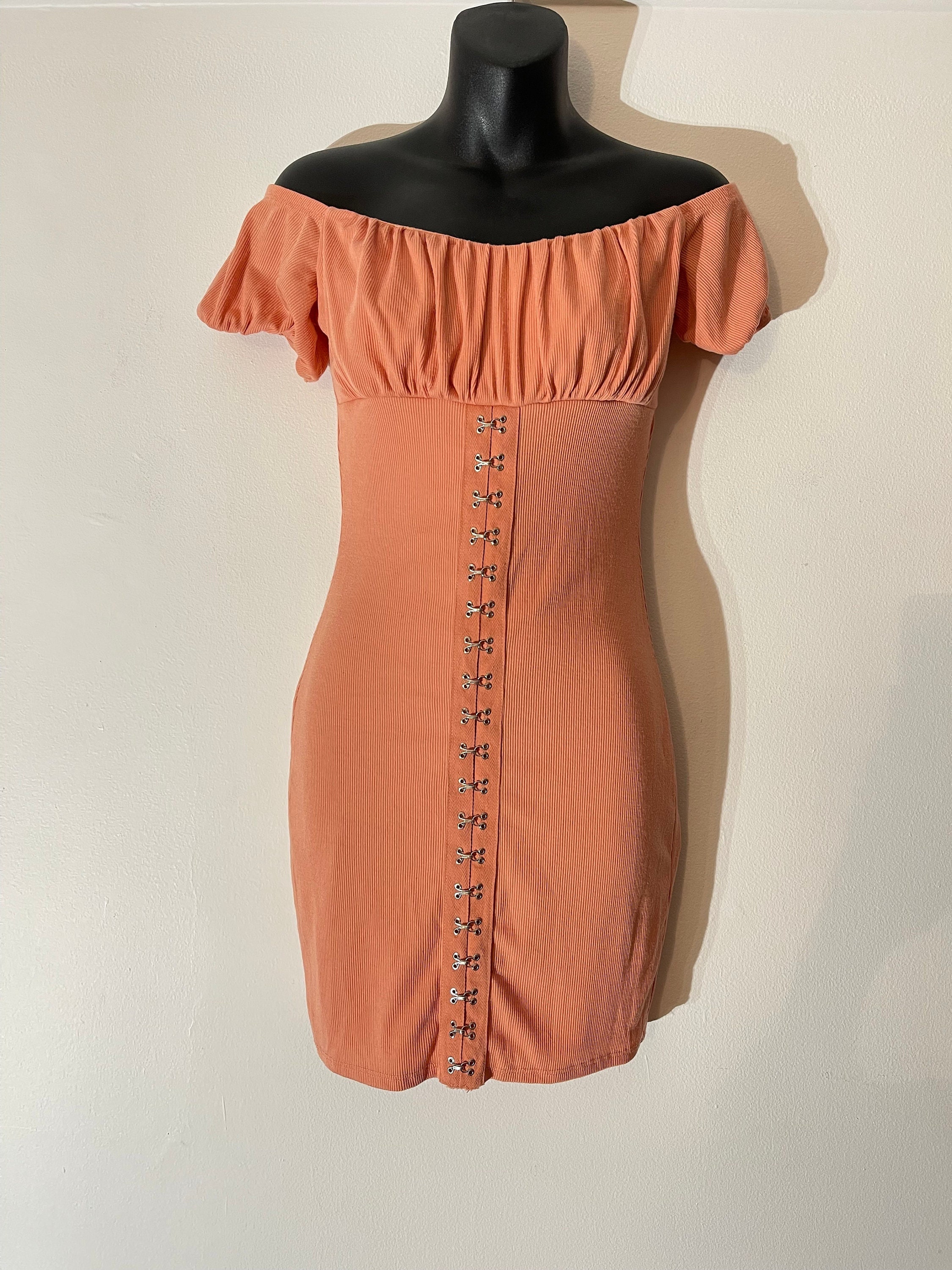 Vtg 00s Y2k Club Peach Cotton Faux 
