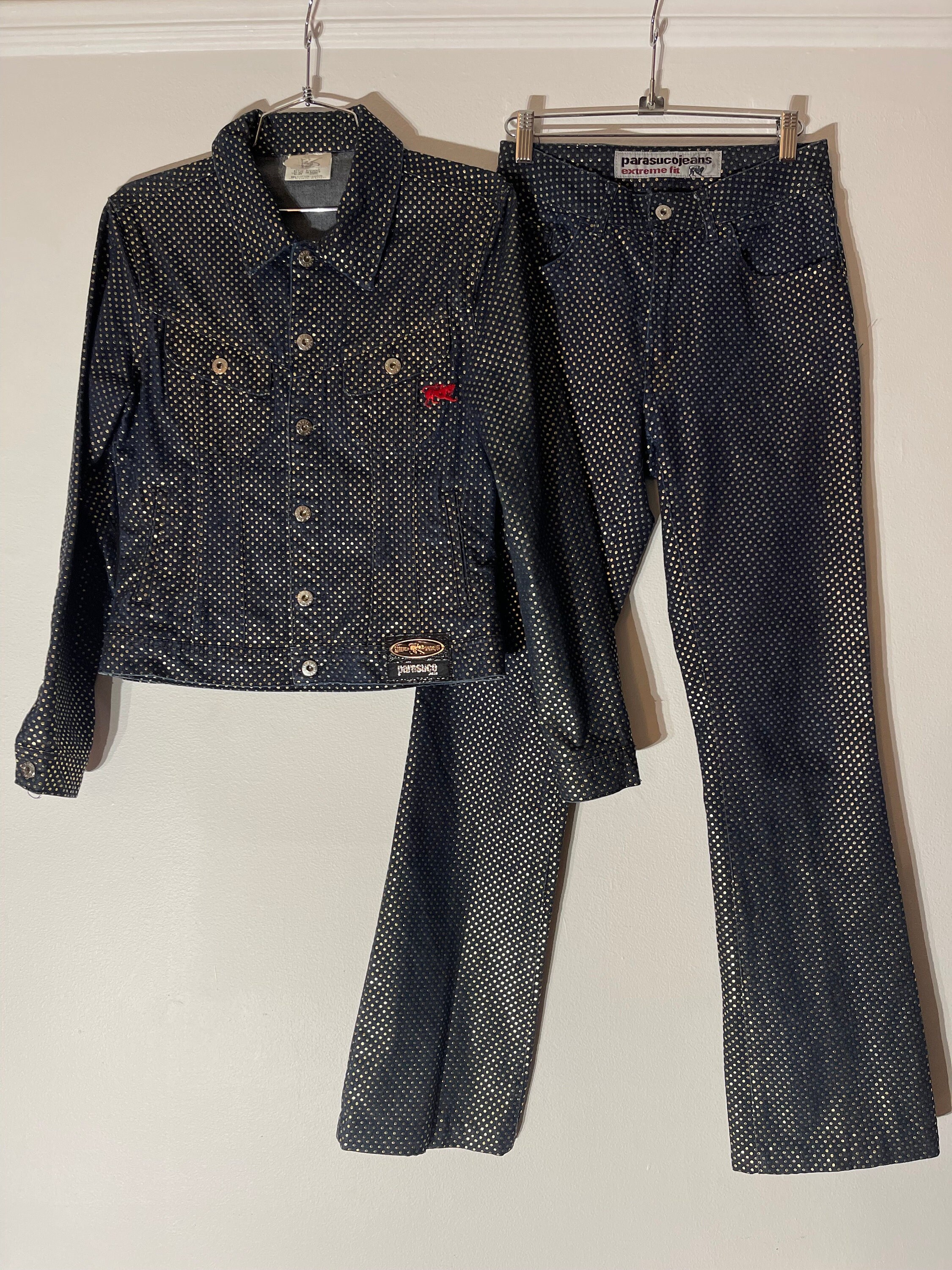 Jean Vintage Parasuco Clouté – Coupe Extrême Taille 29, Flare, Bleu Denim, Occasion Très Bon état