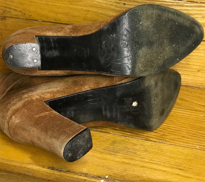 Vintage Delela Dark Orange Suede Two Sided Zipper & Buckle High Heel Ankle Boots Womans 8 image 9