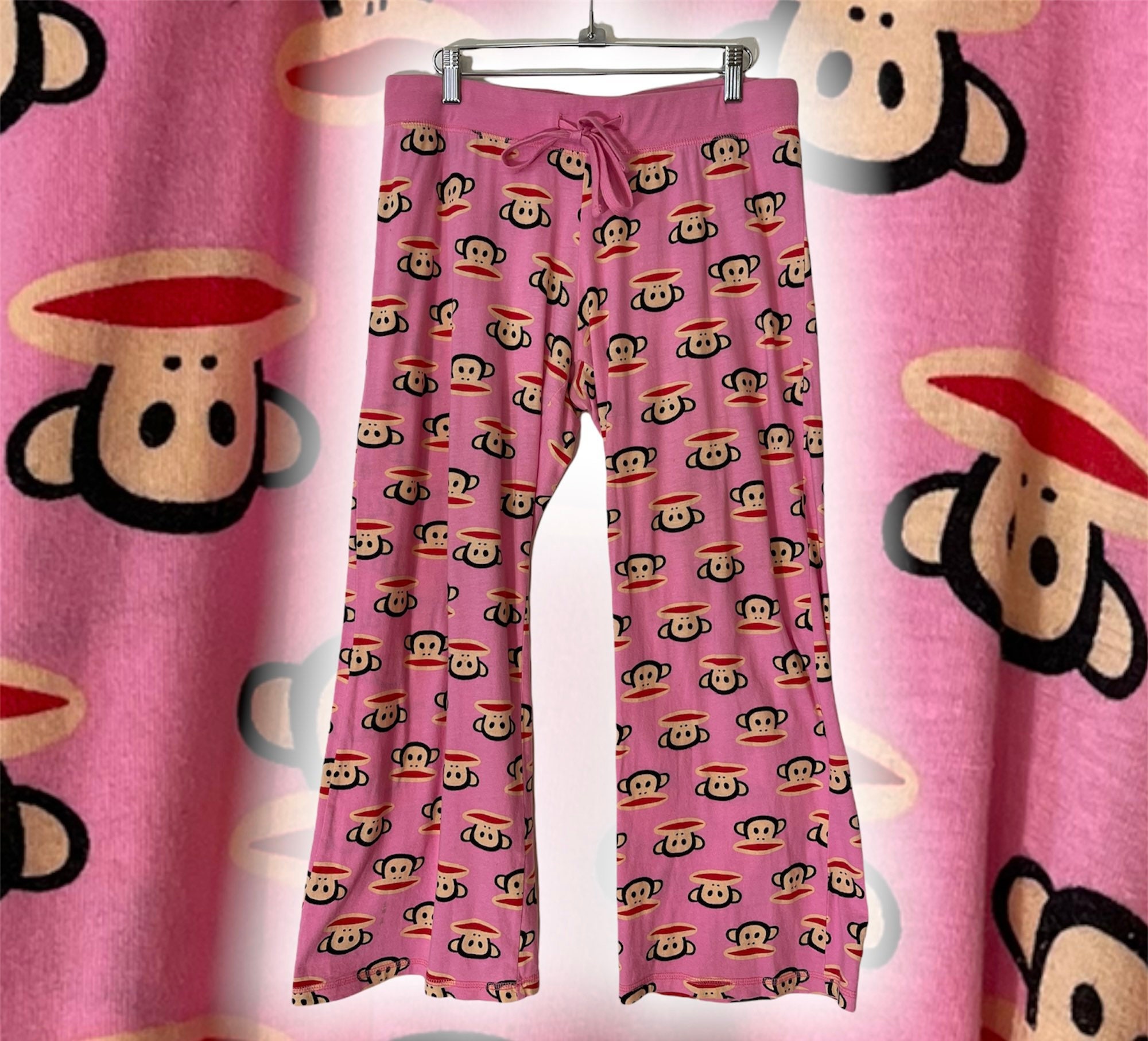 Vtg Pink Paul Frank Pajamas All Over Julius Print Pant Size L 